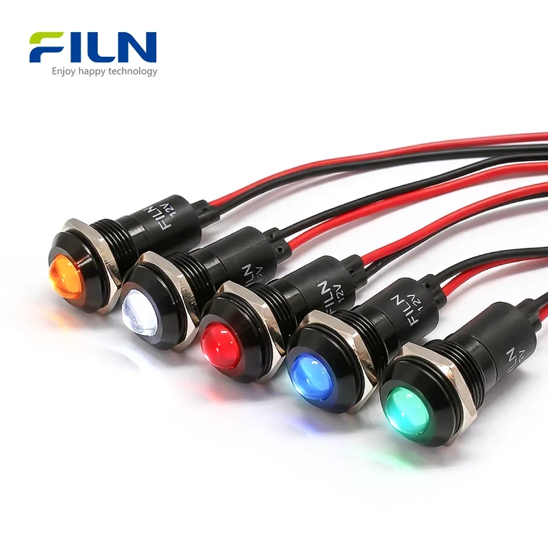 12V LED Panel Indicator Lights 16mm Waterproof Pre-wired for Equipment FILN