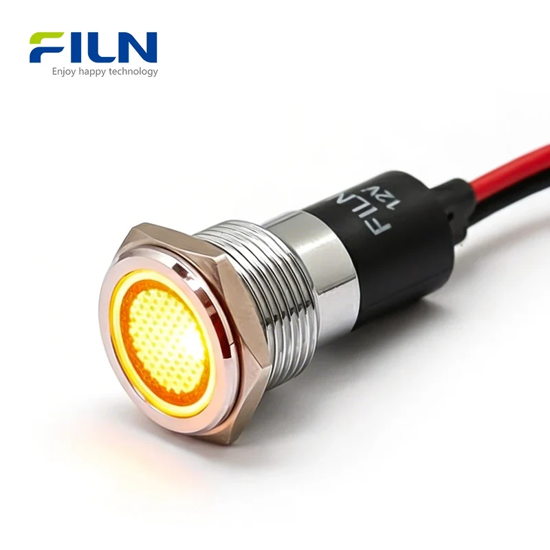 FL1N 16MM LED Metal indicator light Metal LED Pilot Panel Dash Signal Indicator Warning light 20cm cable Chrome Finish Car Boat Marine