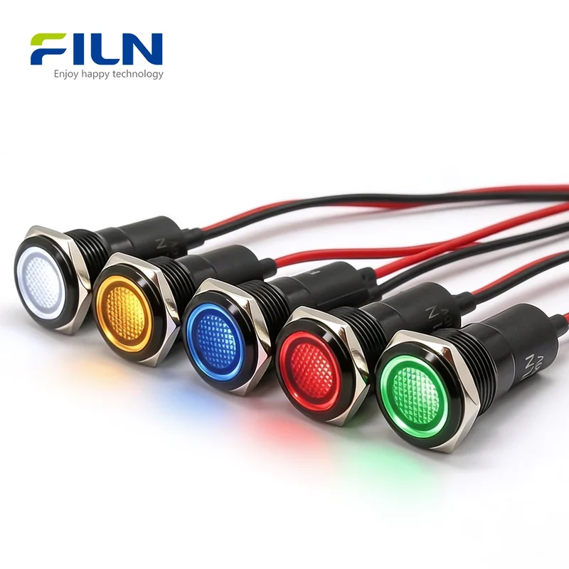 FL1N 16MM LED Metal indicator light Metal LED Pilot Panel Dash Signal Indicator Warning light 20cm cable Chrome Finish Car Boat Marine