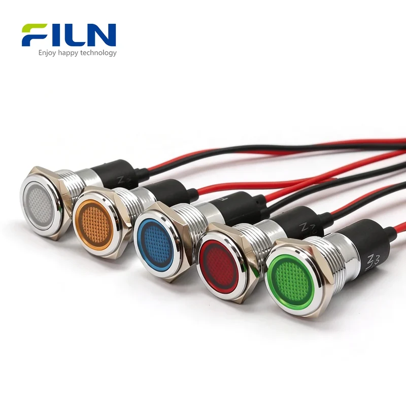 FL1N 16MM LED Metal indicator light Metal LED Pilot Panel Dash Signal Indicator Warning light 20cm cable Chrome Finish Car Boat Marine