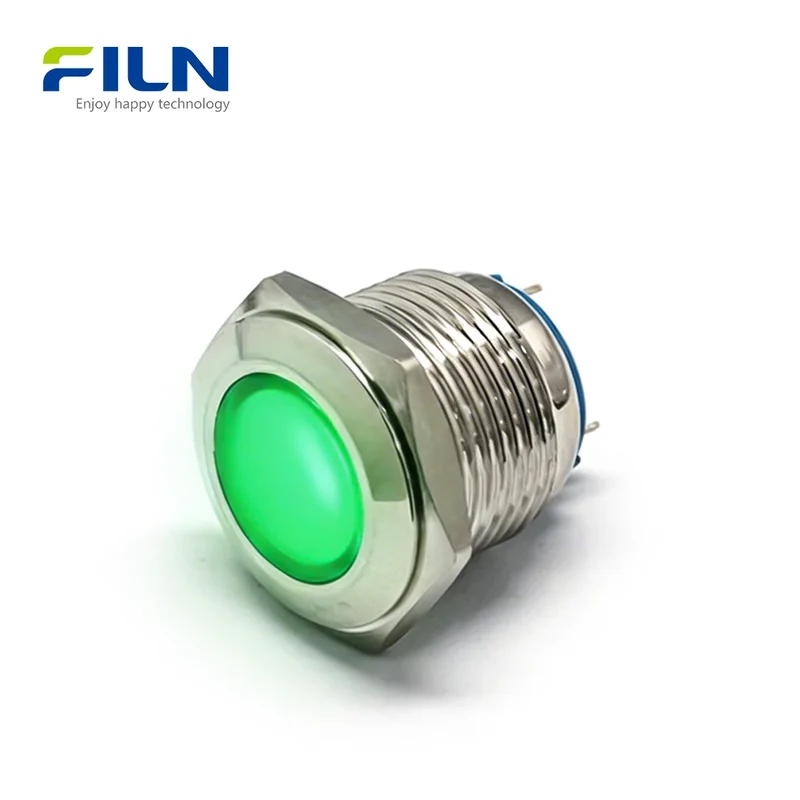 16mm Pilot Light Indicator IP67 Metal Flat Head Pin Terminal FILN