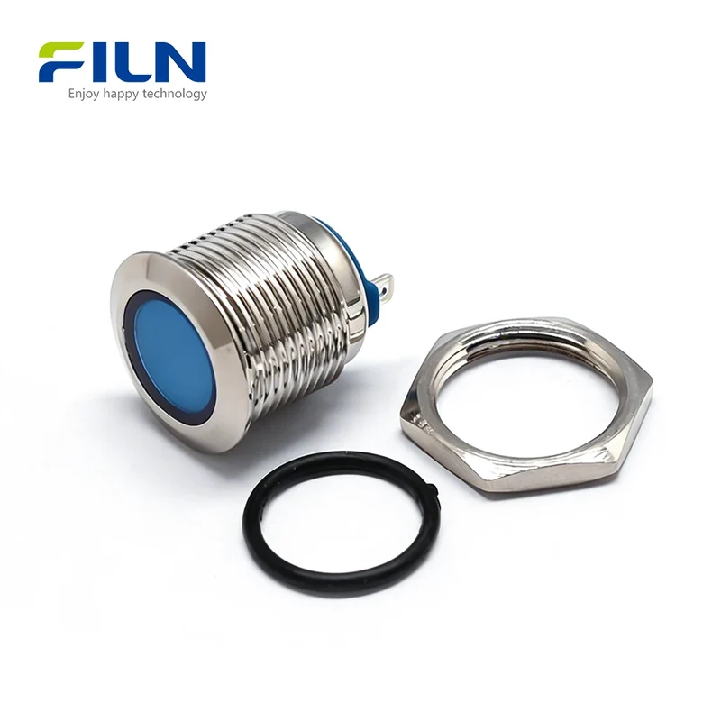 16mm Pilot Light Indicator IP67 Metal Flat Head Pin Terminal FILN