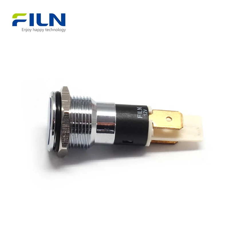 LED Indicator Light 12V Black 16mm Metal Indicator Light Flat Head 2Pin Terminal FILN