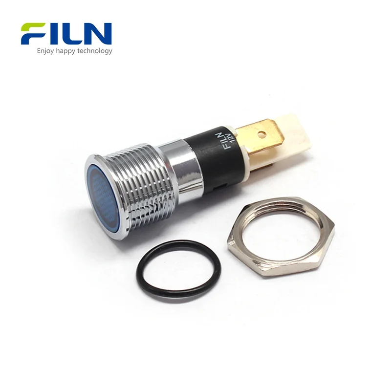 LED Indicator Light 12V Black 16mm Metal Indicator Light Flat Head 2Pin Terminal FILN