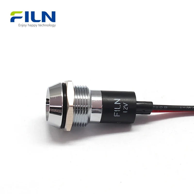 120V LED Indicator Light 16mm Metal Recessed Head Wire Leads 15cm IP67 FILN