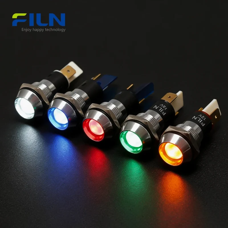 240V Indicator Light 16mm IP67 Metal Concave 2-Pin Terminal for Industrial/Marine FILN