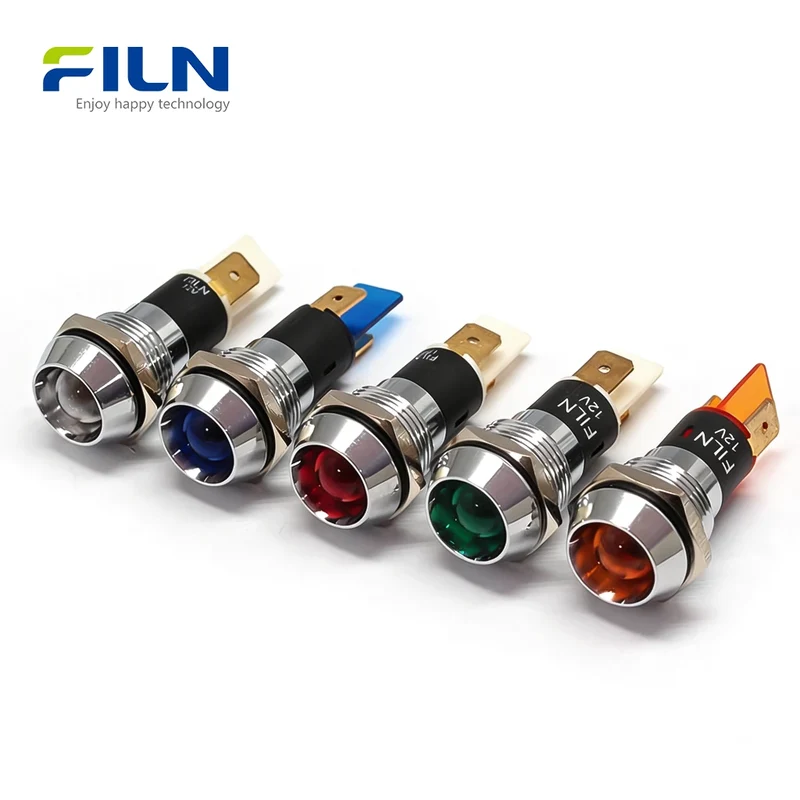 240V Indicator Light 16mm IP67 Metal Concave 2-Pin Terminal for Industrial/Marine FILN