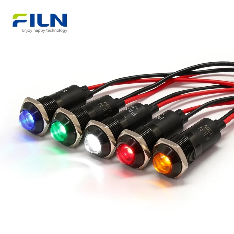 LED Indicator Light 120V 14mm Metal High Head Pre-wired for Panel Mount FILN