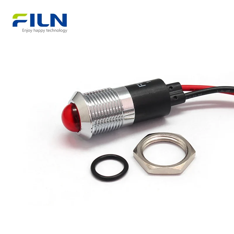 LED Indicator Light 120V 14mm Metal High Head Pre-wired for Panel Mount FILN