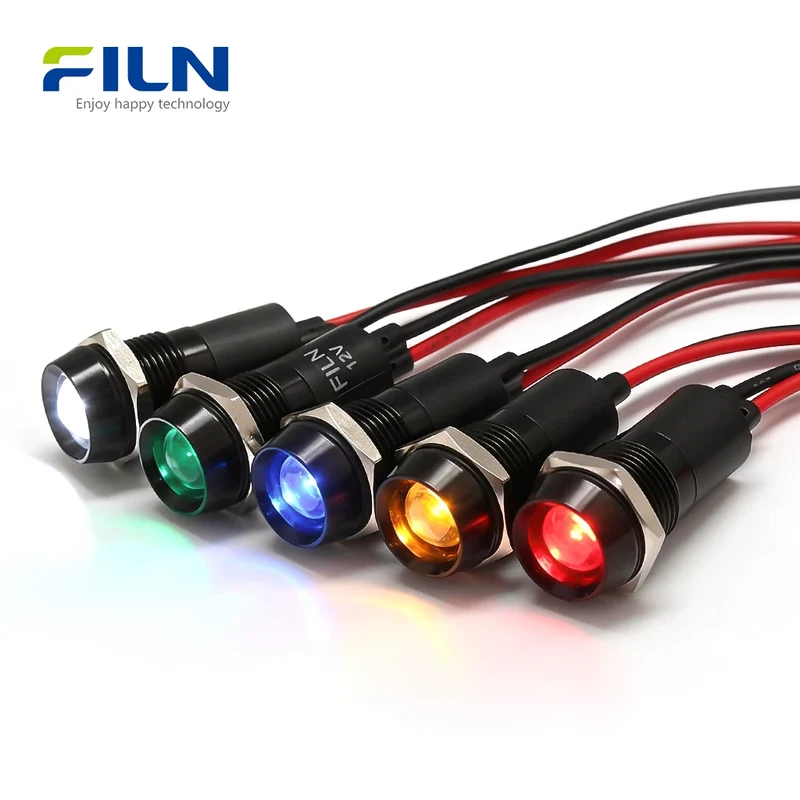 Indicator Light Red Metal 14mm Light 3V-250V IP65 Waterproof LED for Marine & Medical FILN