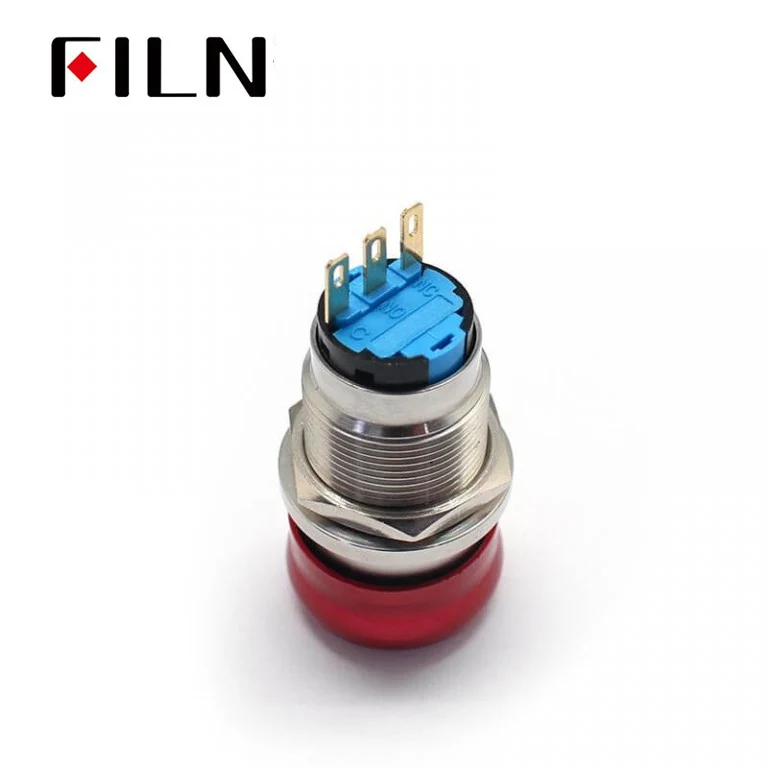19MM 3 Pins Waterproof Metal Push Button Stop Switch