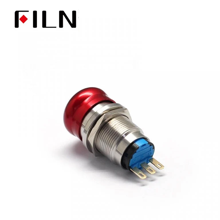 19MM 3 Pins Waterproof Metal Push Button Stop Switch