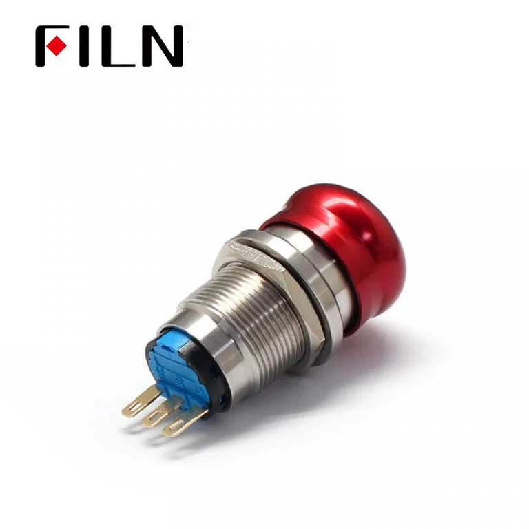 19MM 3 Pins Waterproof Metal Push Button Stop Switch