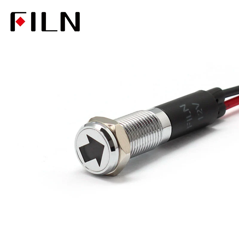 FILN White Bezel FL1M 8mm 12V LED Metal Indicator Dashboard Light With Symbol Turn Signal Symbol Indicator
