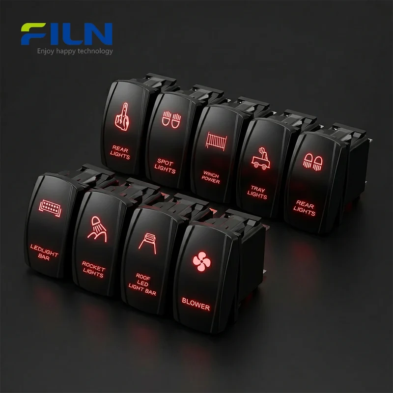 Boat Rocker Switch Black Symbol Illuminated 5PIN KCD4 12V-24V Yacht Power Switch FILN