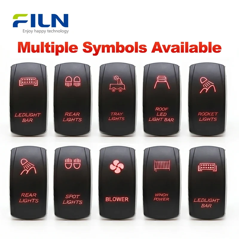Boat Rocker Switch Black Symbol Illuminated 5PIN KCD4 12V-24V Yacht Power Switch FILN