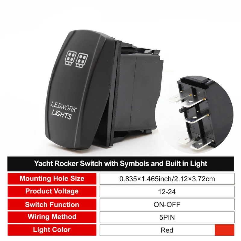 Boat Rocker Switch Black Symbol Illuminated 5PIN KCD4 12V-24V Yacht Power Switch FILN