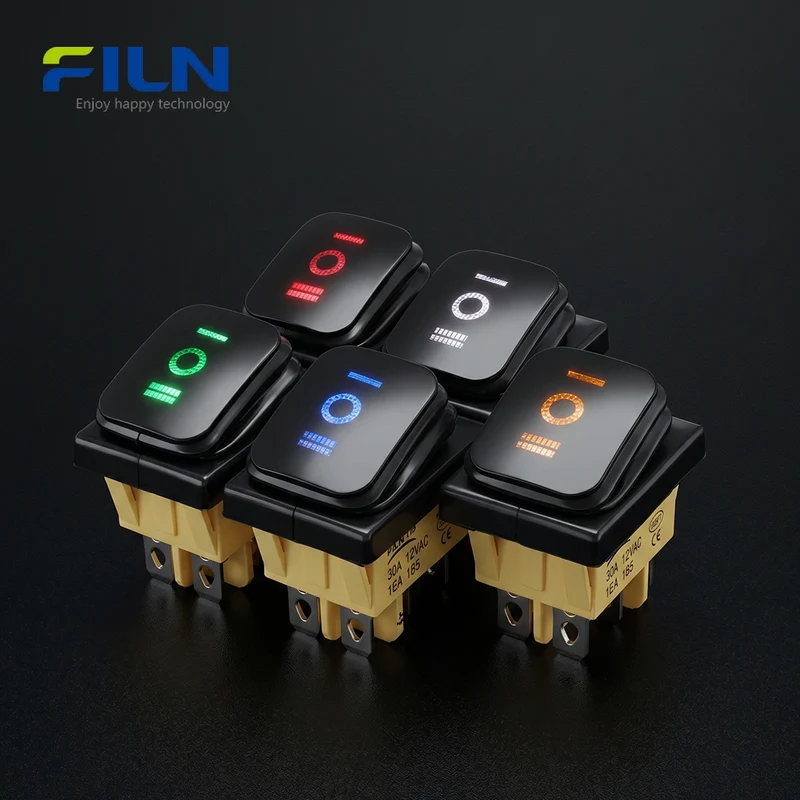 6 Terminal Rocker Switch Black Paint waterproof KCD4 30x22mm ON-OFF-ON FILN