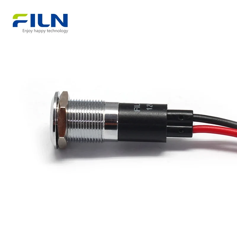 12V LED Indicator Lights 12mm IP67 Waterproof Metal Flat Head Signal Lamp for CNC & Marine FILN