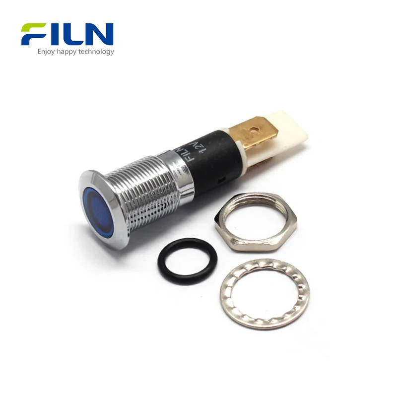 120V LED Panel Indicator Lights 12mm 2PIN Flat Haed Metal Pilot Lamp FILN
