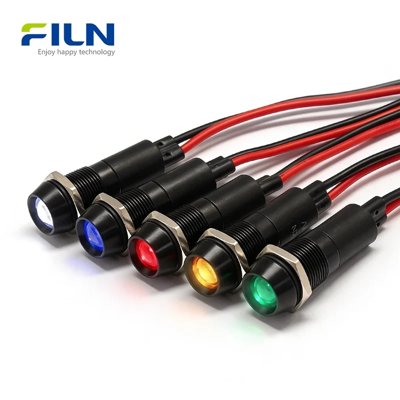 12mm LED Indicator Light 12V Black IP67 Waterproof Concave Head Signal Lamp FILN