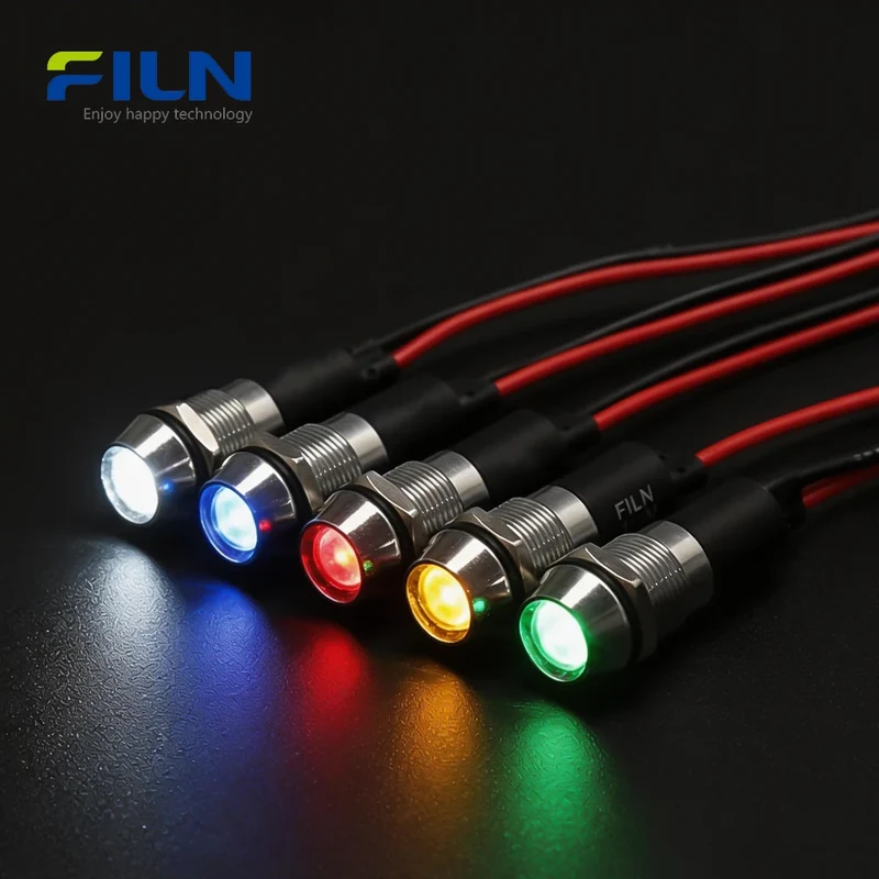 12mm LED Indicator Light 12V Black IP67 Waterproof Concave Head Signal Lamp FILN