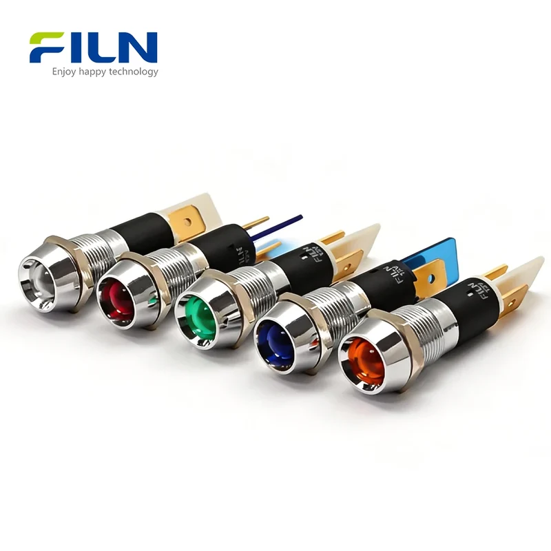 24 Volt DC LED Indicator Light 12mm IP67 Concave Metal Pilot Lamp FILN
