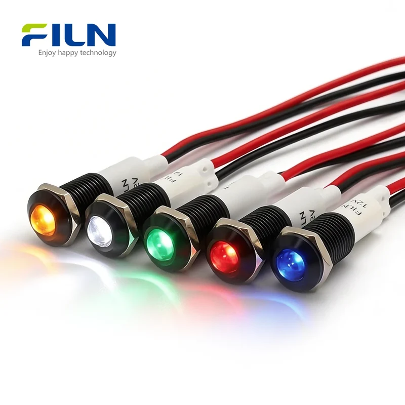 120V Power Indicator Light 10mm Waterproof LED Signal Lamp for Panels FILN