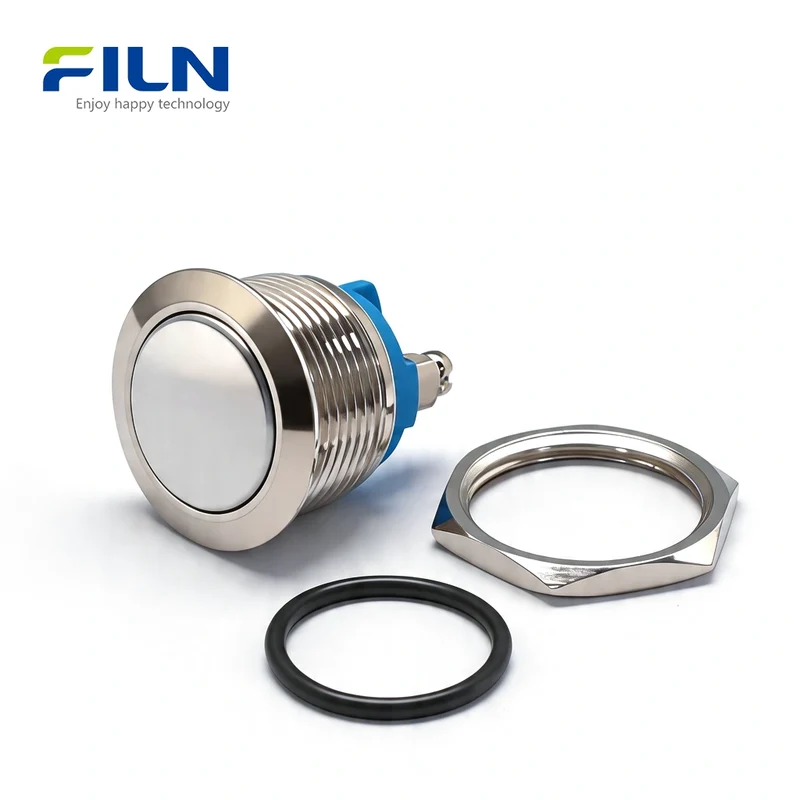 19mm Push Button Reset Switch Stainless Steel 2-Pin Screw Terminal Momentary Control | FILN