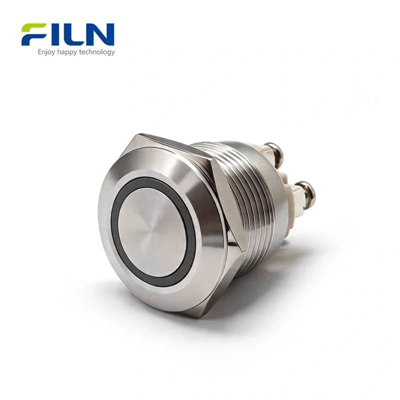 120V Push Button Switch Stainless Steel Momentary 4-Pin Screw Terminal LED Switch | FILN