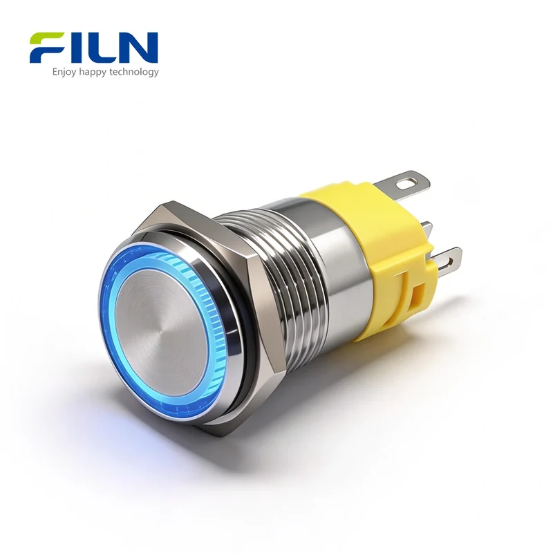 16mm Illuminated Push Button Switches Stainless Steel LED Power Switch 5-PIN Pin Terminal FILN
