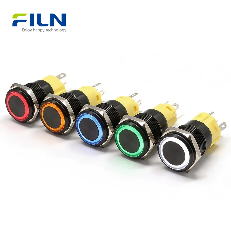 16mm Illuminated Push Button Switches Stainless Steel LED Power Switch 5-PIN Pin Terminal FILN