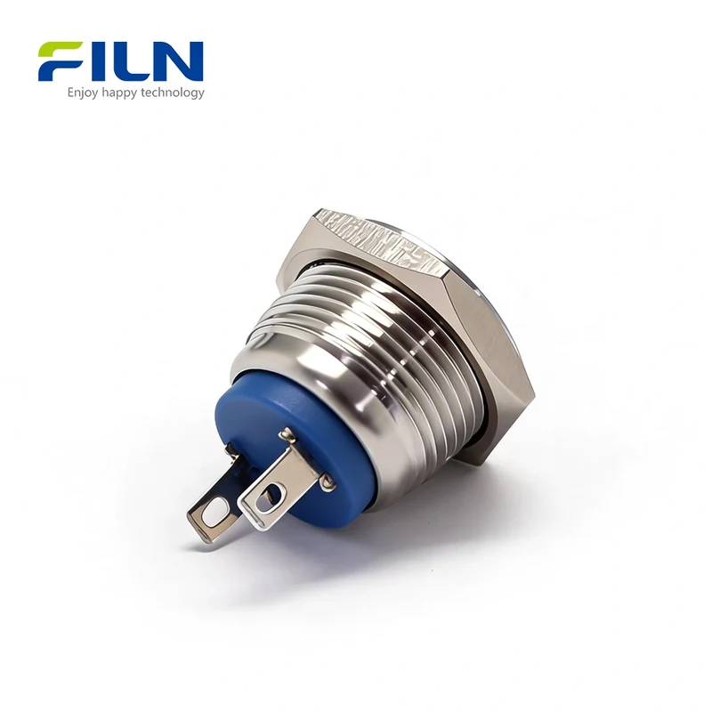 Momentary On Push Button Switch 16mm Stainless Steel High Head 2-PIN FILN