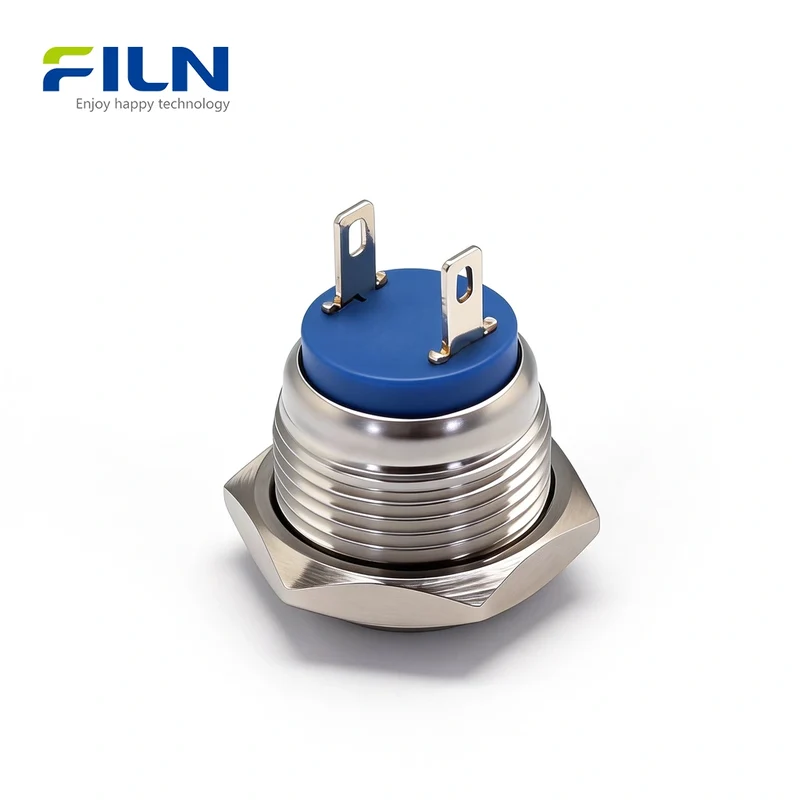 Momentary On Push Button Switch 16mm Stainless Steel High Head 2-PIN FILN