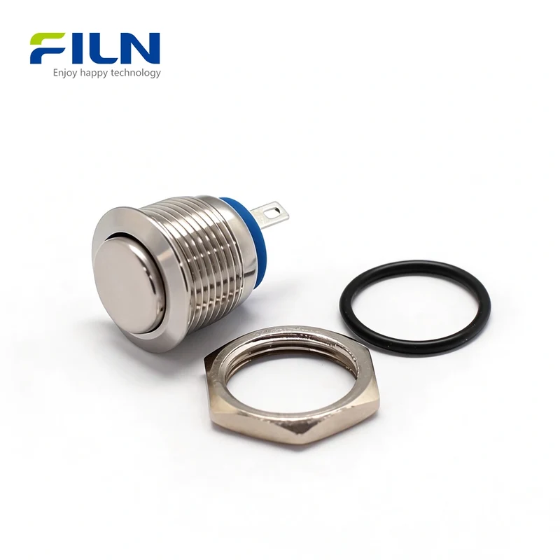 Momentary On Push Button Switch 16mm Stainless Steel High Head 2-PIN FILN