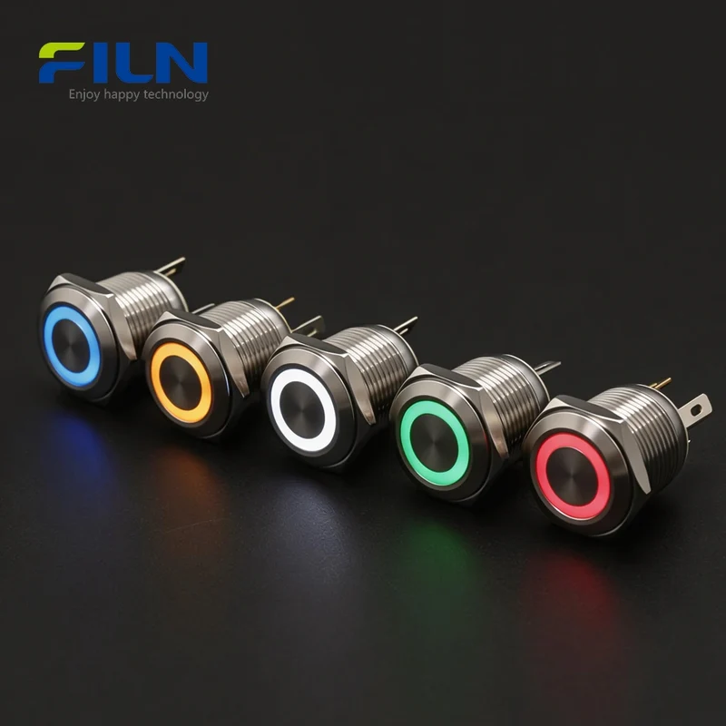 16mm Push Button Power Switch | Stainless Steel Momentary 4-Pin LED | FILN