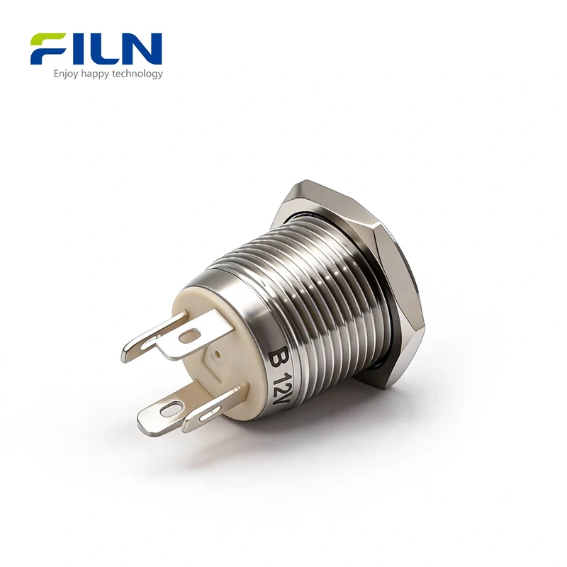 16mm Push Button Power Switch | Stainless Steel Momentary 4-Pin LED | FILN