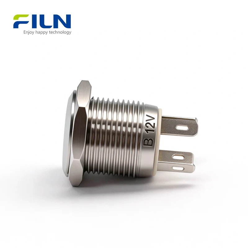 16mm Push Button Power Switch | Stainless Steel Momentary 4-Pin LED | FILN