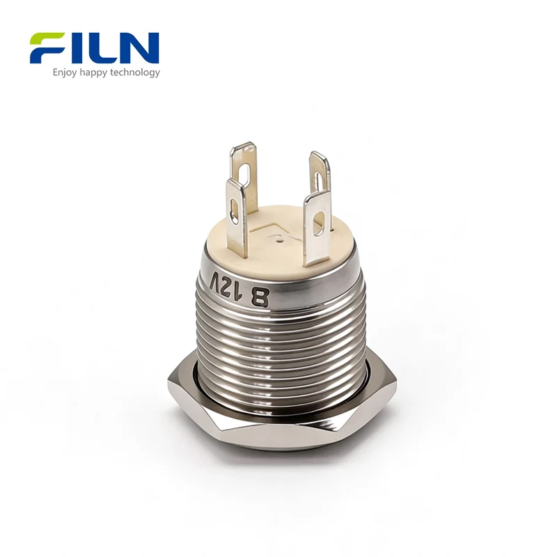 16mm Push Button Power Switch | Stainless Steel Momentary 4-Pin LED | FILN