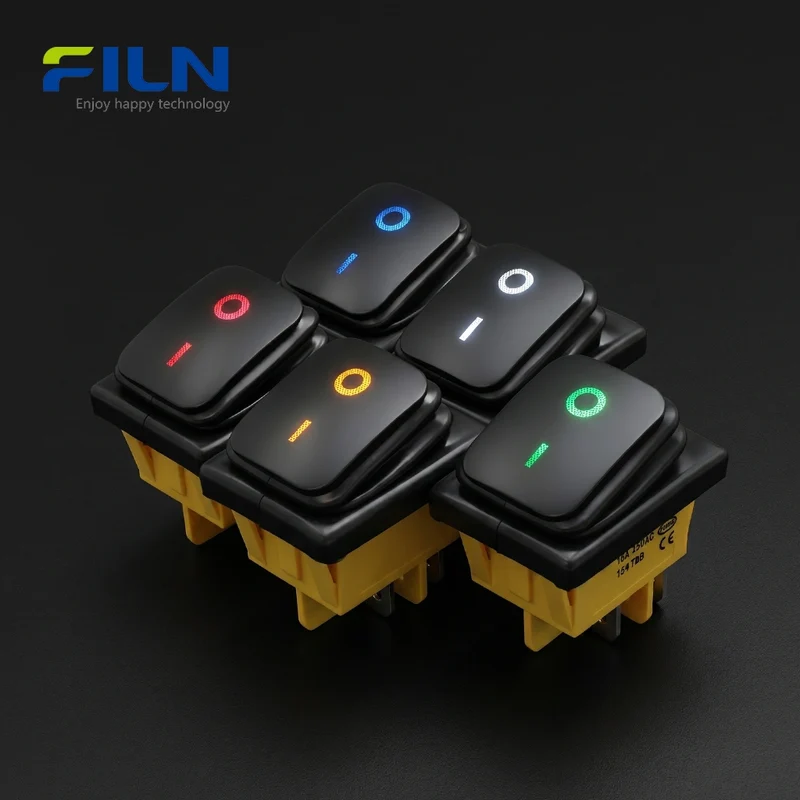 Rocker On Off Switch Black Plastic Waterproof IP65 KCD4 4-Pin DPST Switch FILN