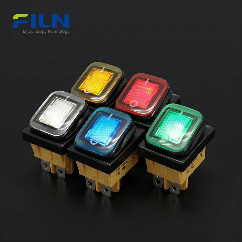 12V Rocker Switches Transparent Plastic KCD4 Waterproof Rocker Switch 30x22mm 4-Pin DPST FILN