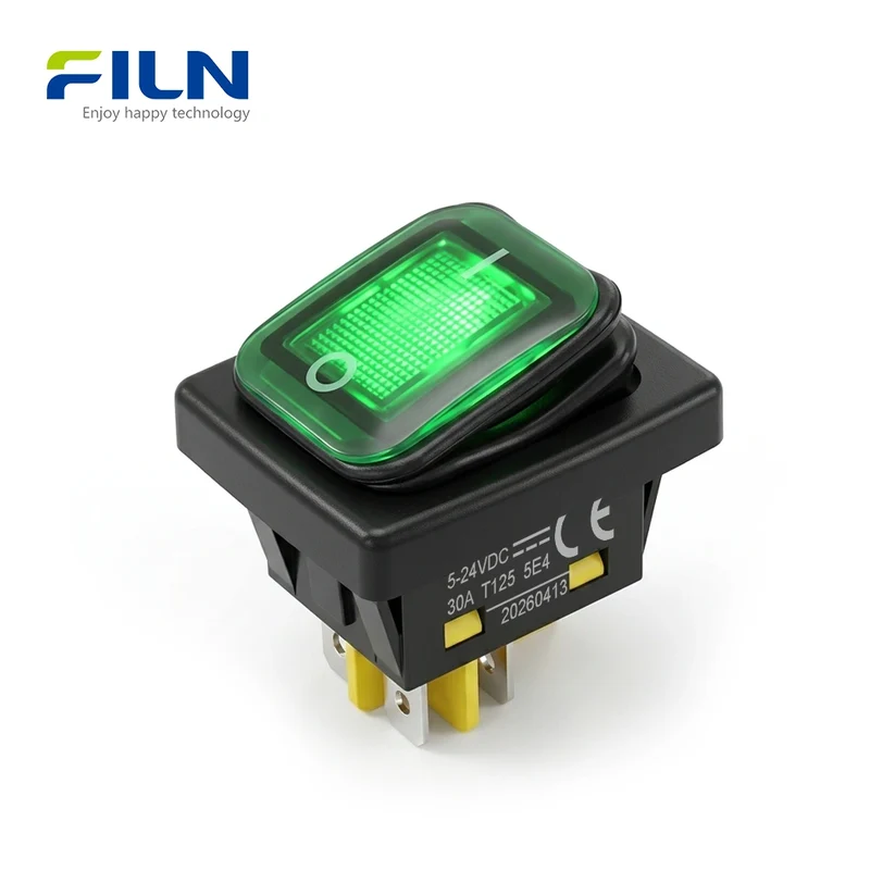 12V Rocker Switch Waterproof Plastic KCD4 4Pin 30A ON-OFF with LED Light UL Rocker Switch FILN