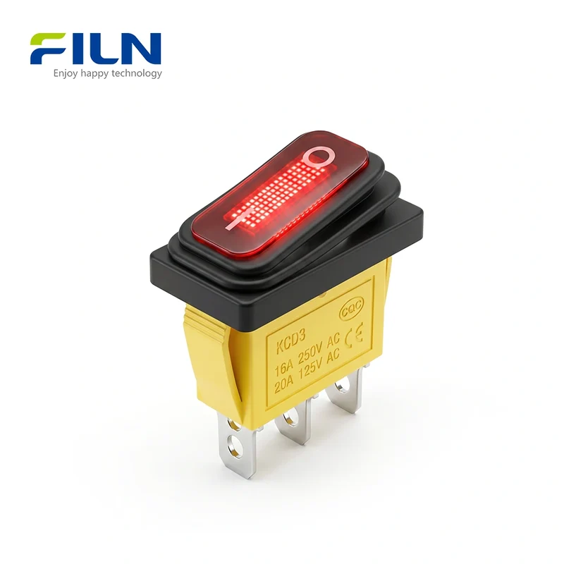 On Off Rocker Switch 28x11mm KCD3 3-Pin Illuminated Waterproof Rocker Switch FILN