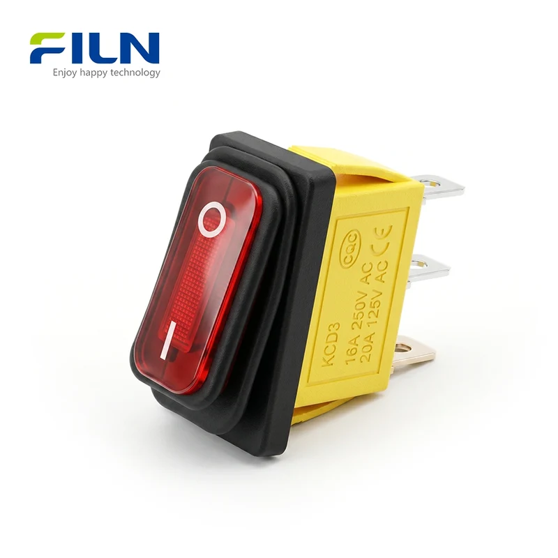 On Off Rocker Switch 28x11mm KCD3 3-Pin Illuminated Waterproof Rocker Switch FILN