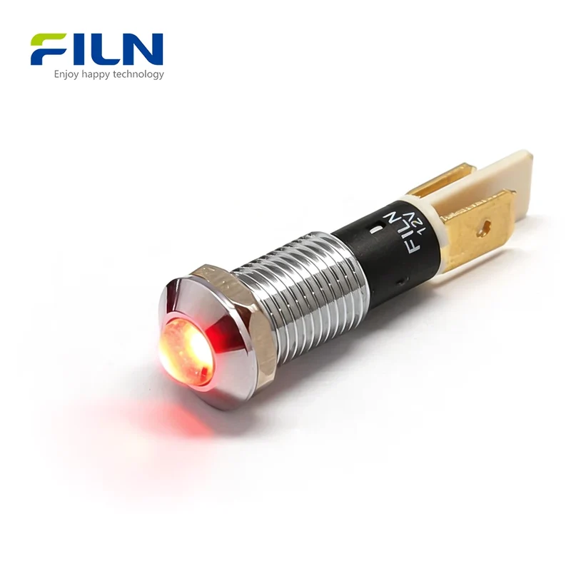 LED Indicator Light Red 10mm Waterproof 12V 24V 220V for Panel Mount FILN