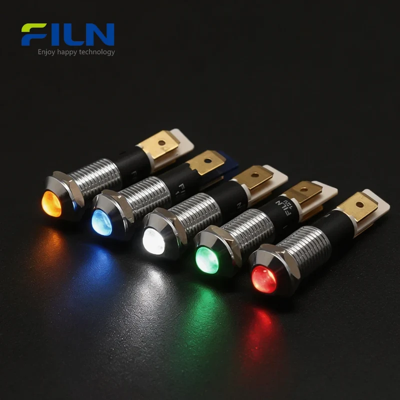 LED Indicator Light Red 10mm Waterproof 12V 24V 220V for Panel Mount FILN