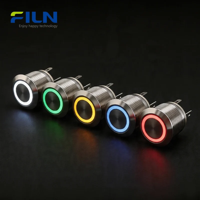 19mm 4PIN Push Button Switch Ring LED Momentary Stainless Steel for CNC/Marine | FILN