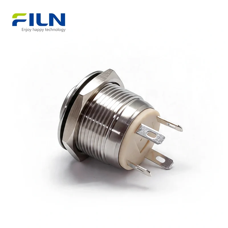 19mm Momentary Push Button 12V High Head LED Ring Stainless Steel 4-Pin | FILN