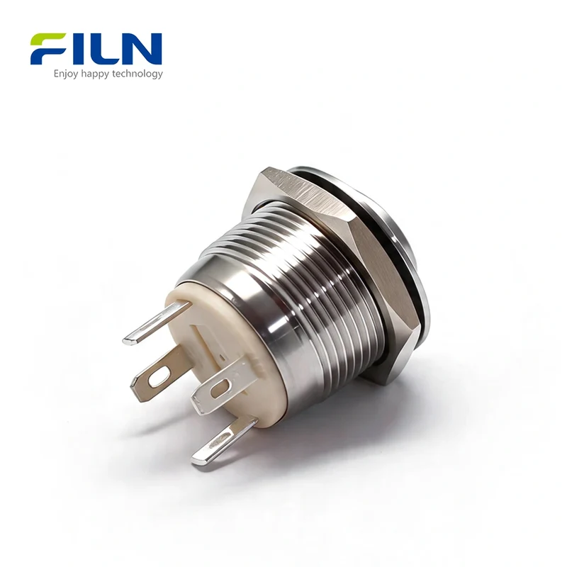19mm Momentary Push Button 12V High Head LED Ring Stainless Steel 4-Pin | FILN