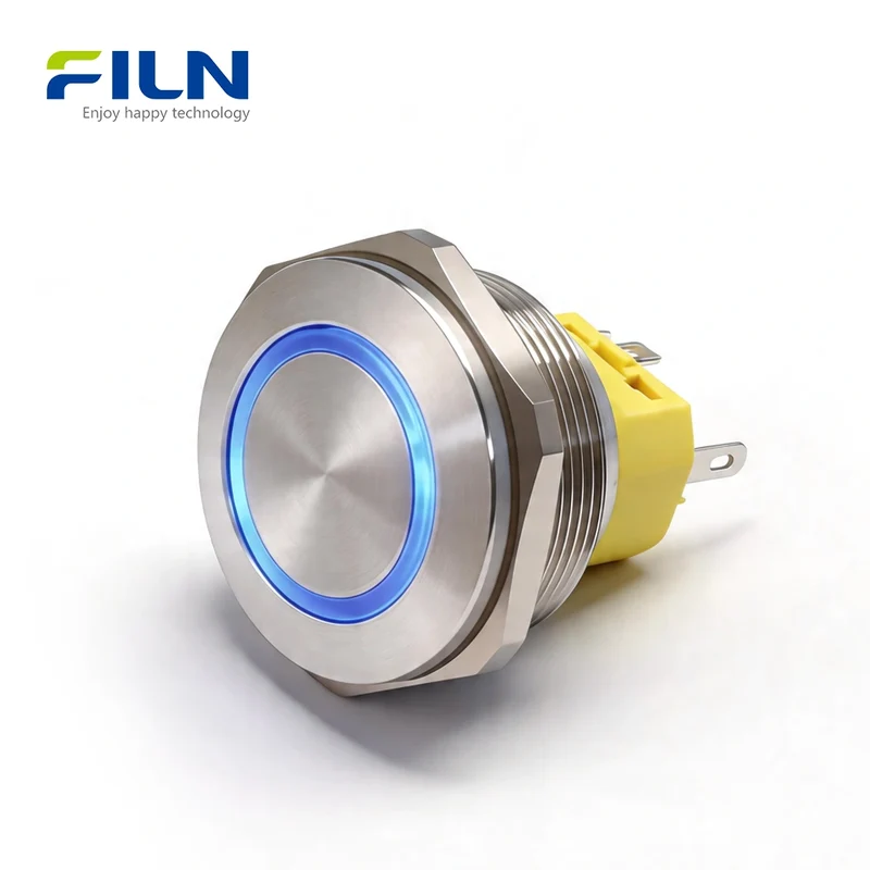 12 Volt Switch Push Button 28mm Stainless Steel Momentary Latching 5-Pin LED FILN